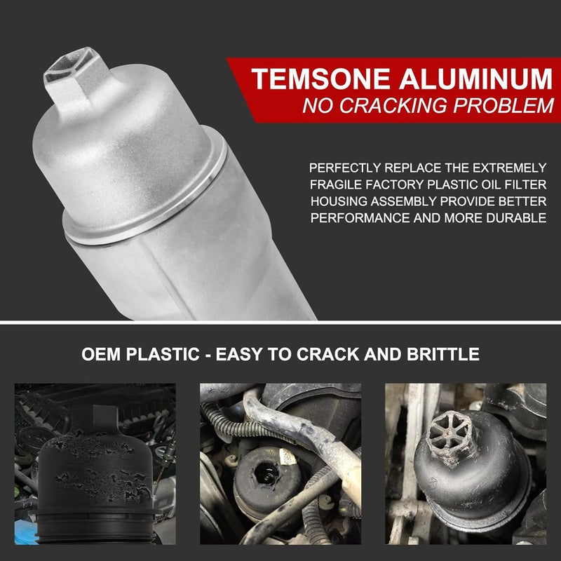 TEMSONE 926-959 Upgrade Full Aluminum Engine Oil Filter Housing Oil Cooler Kit with Gaskets & Sensors Compatible with 2011-2016 Chrysler 200/300 Dodge Charger Avenger Journey Wrangler Ram Promaster 3.6L - Image 3